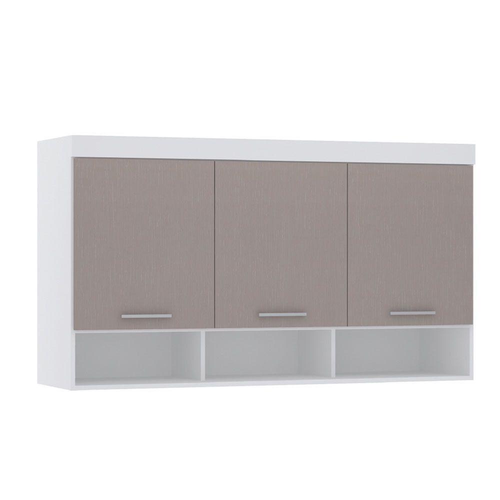 Armário Aéreo Maleiro Modulado 145cm 3 Portas Alpes Luciane Móveis Branco Pf Com Cinammon Pf - 1