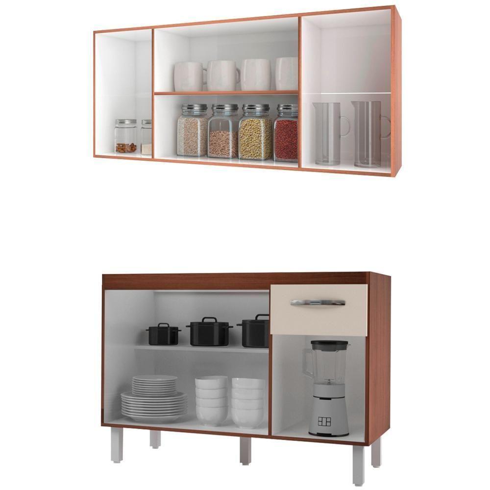 Armario Aereo 4 Portas E Balcao 120cm Savana Off White Mobbs Savana Off White - 3