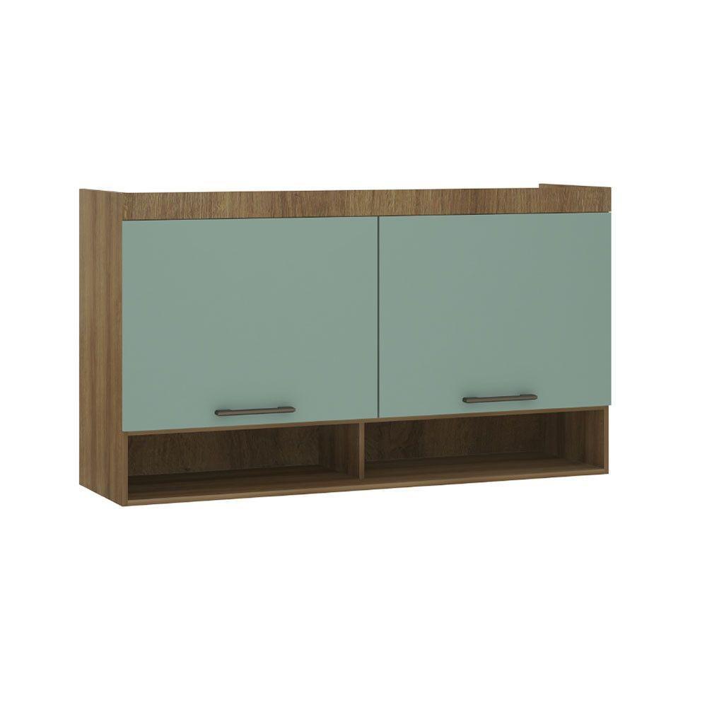 Armário Aéreo Maleiro Modulado 145cm 2 Portas Basculantes Paris Luciane Móveis Avelã Pf Com Verde Pf - 1