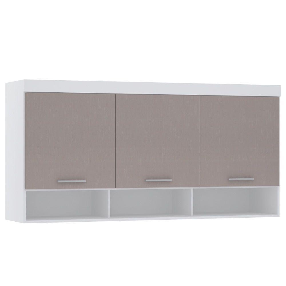 Armário Aéreo Maleiro Modulado 165cm 3 Portas Alpes Luciane Móveis Branco Pf Com Cinammon Pf - 2