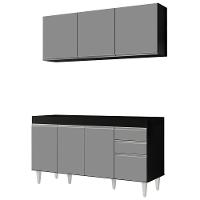 Armário Aéreo Argélia E Balcão Gabinete Para Pia 150cm Sem Tampo Marrocos Preto/cinza - Lumil Móveis - 1