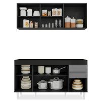 Armário Aéreo Argélia E Balcão Gabinete Para Pia 150cm Sem Tampo Marrocos Preto/cinza - Lumil Móveis - 3