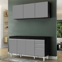 Armário Aéreo Argélia E Balcão Gabinete Para Pia 150cm Sem Tampo Marrocos Preto/cinza - Lumil Móveis - 4