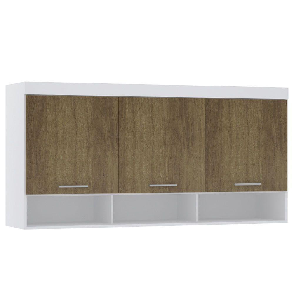 Armário Aéreo Maleiro Modulado 165cm 3 Portas Alpes Luciane Móveis Branco Pf Com Avelã Pf - 1