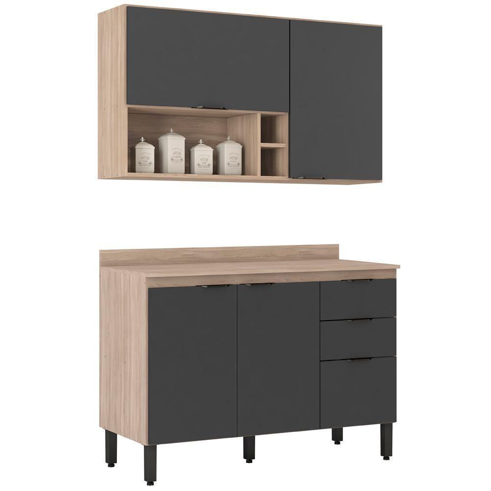 Armario Aereo E Balcao Com Tampo 120Cm Fi0012 Avena Grafito - 9