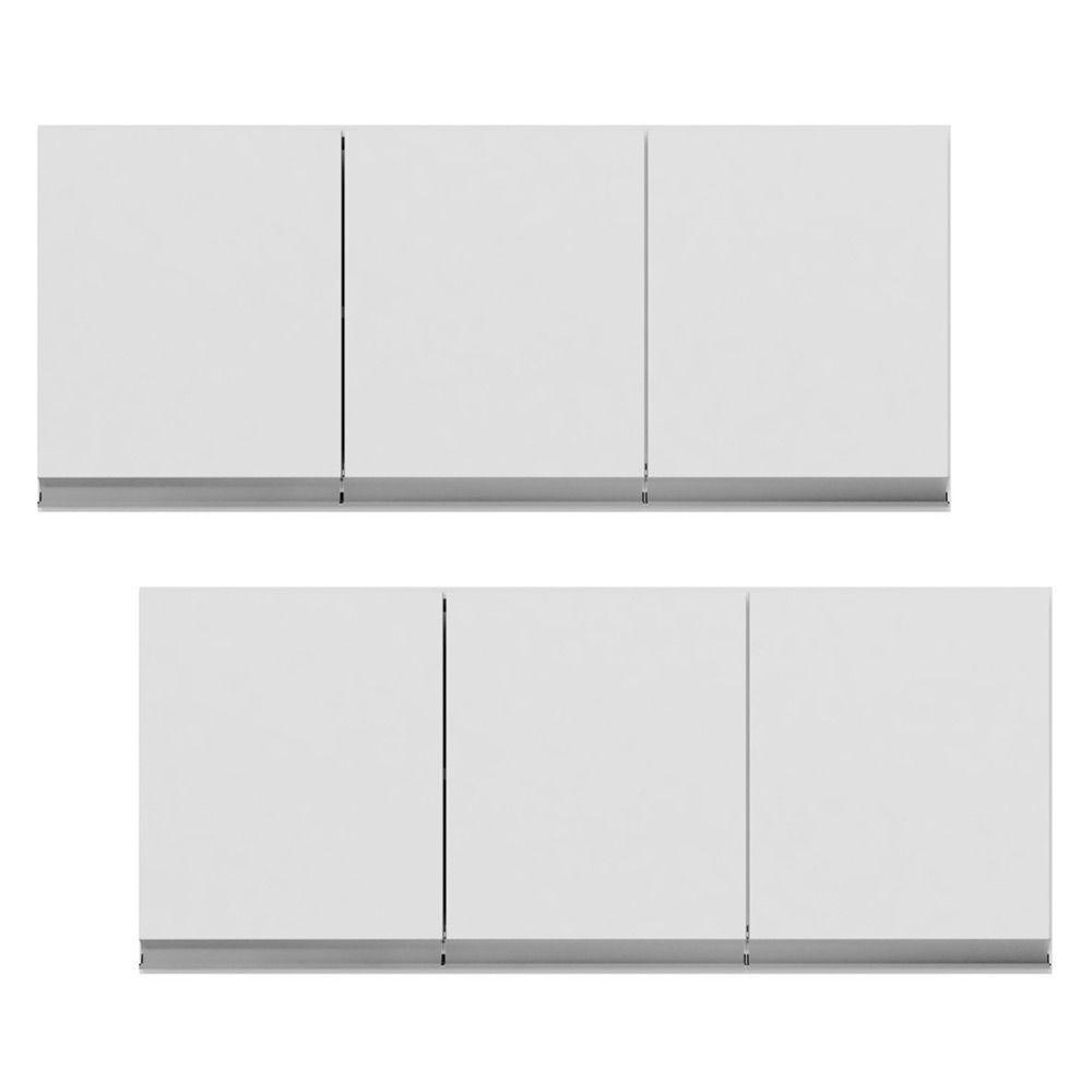 Kit 02 Armários De Cozinha Aéreo 120cm 3 Portas Branco - 1