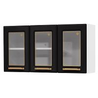 Armário De Cozinha Aço Aéreo Triplo C/ Vidro Telasul Diamante Bco/preto - 1