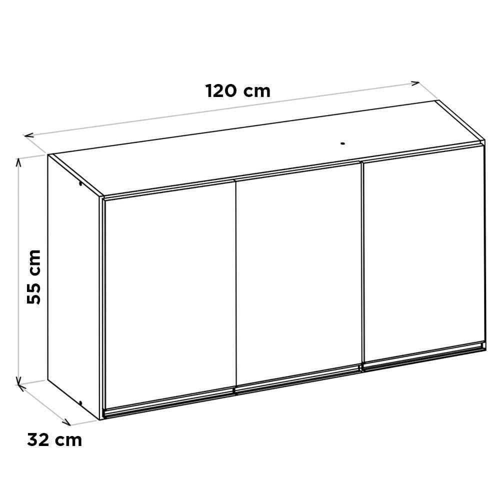 Kit 02 Armários Aéreo 120cm Mdf 03 Portas Preto Tx Fosco - 2