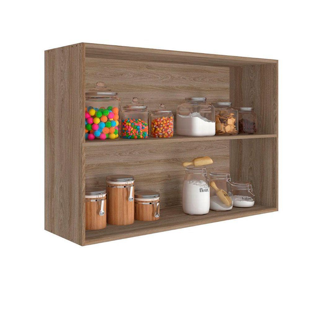 Armário Aéreo 2 Portas 80cm Poliman Móveis Carvalho e Fume - 2