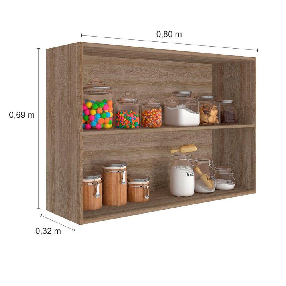 Armário Aéreo 2 Portas 80cm Poliman Móveis Carvalho e Fume - 3