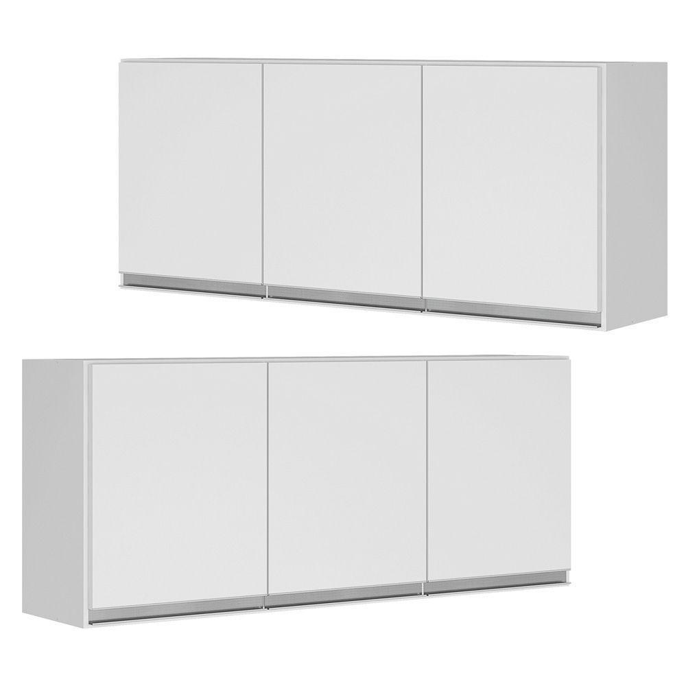 Kit 02 Armários Aéreo 120cm Mdf 03 Portas Branco Tx Fosco - 1