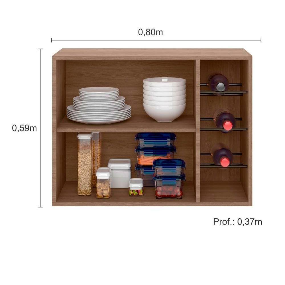 Armário Aéreo 80 Cm 1 Porta Vidro Fumê Com Adega Etna Poliman Móveis Carvalho Oak - 2