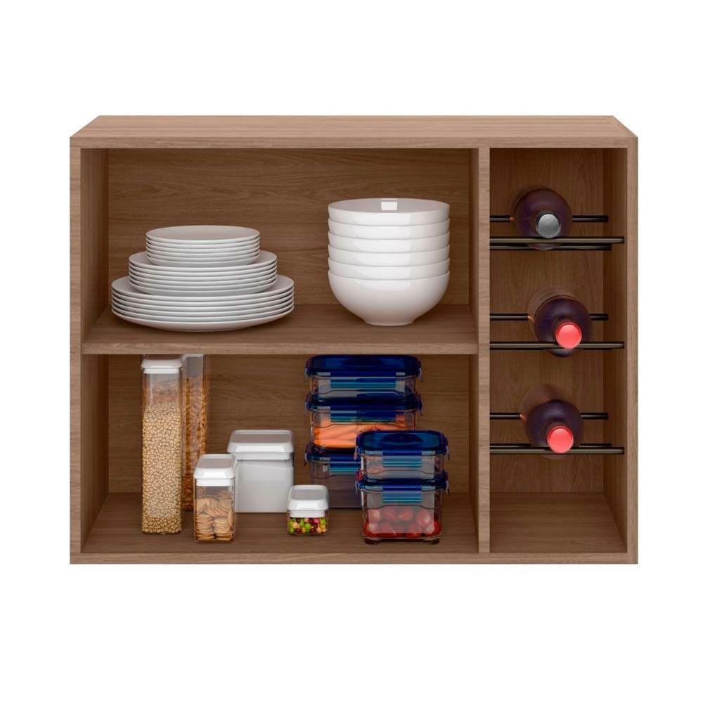 Armário Aéreo 80 Cm 1 Porta Vidro Fumê Com Adega Etna Poliman Móveis Carvalho Oak - 4