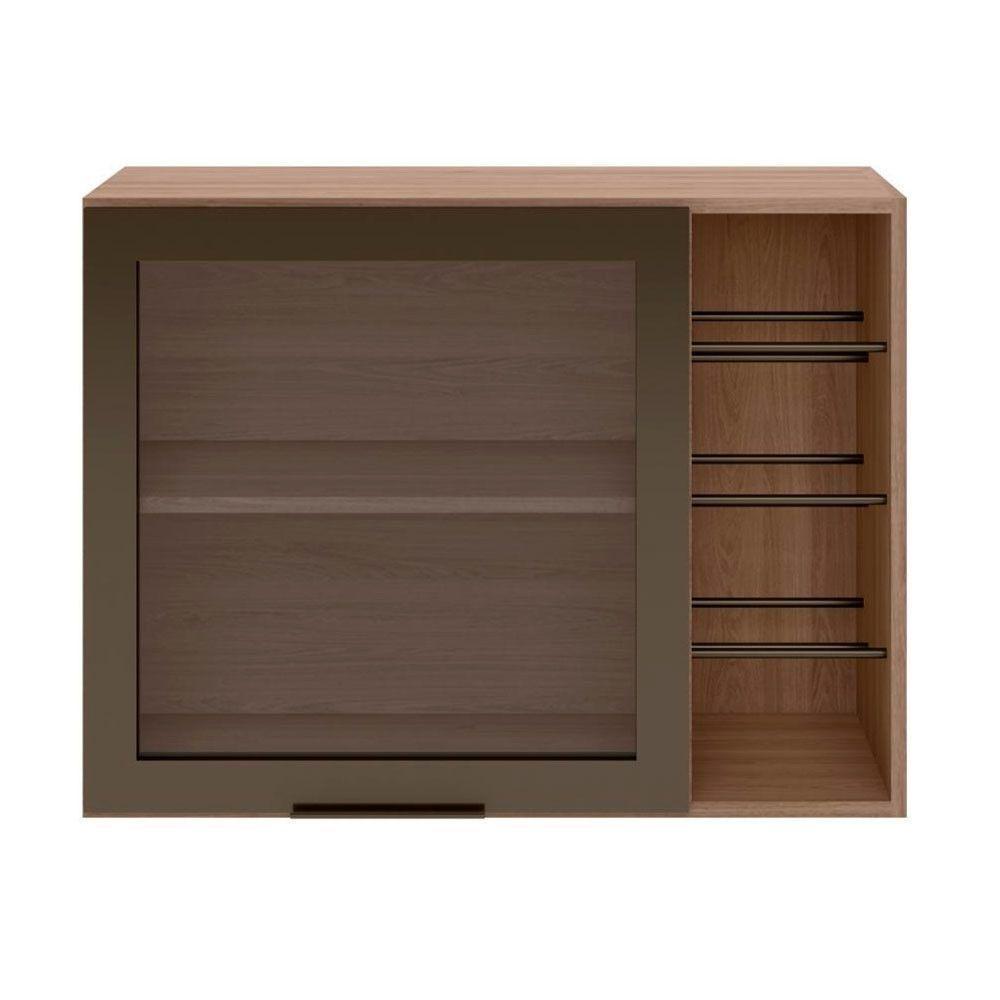 Armário Aéreo 80 Cm 1 Porta Vidro Fumê Com Adega Etna Poliman Móveis Carvalho Oak - 5