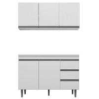 Balcão Gabinete 120cm 2 Portas E Armário Aéreo Branco - 1