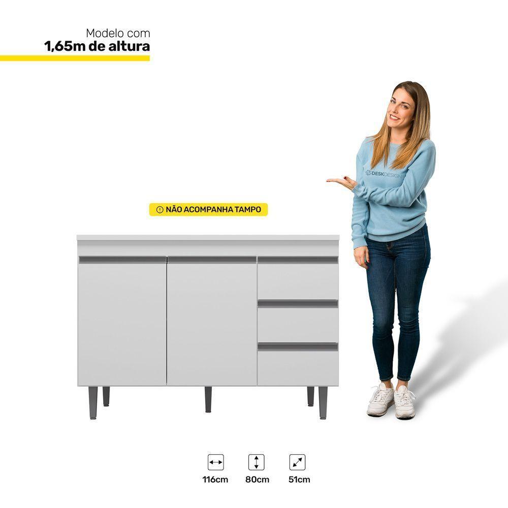 Cozinha 03Pçs Aéreo 120Cm Balcão Pia E Cooktop Branco - 7