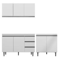 Cozinha 03Pçs Aéreo 120Cm Balcão Pia E Cooktop Branco - 1