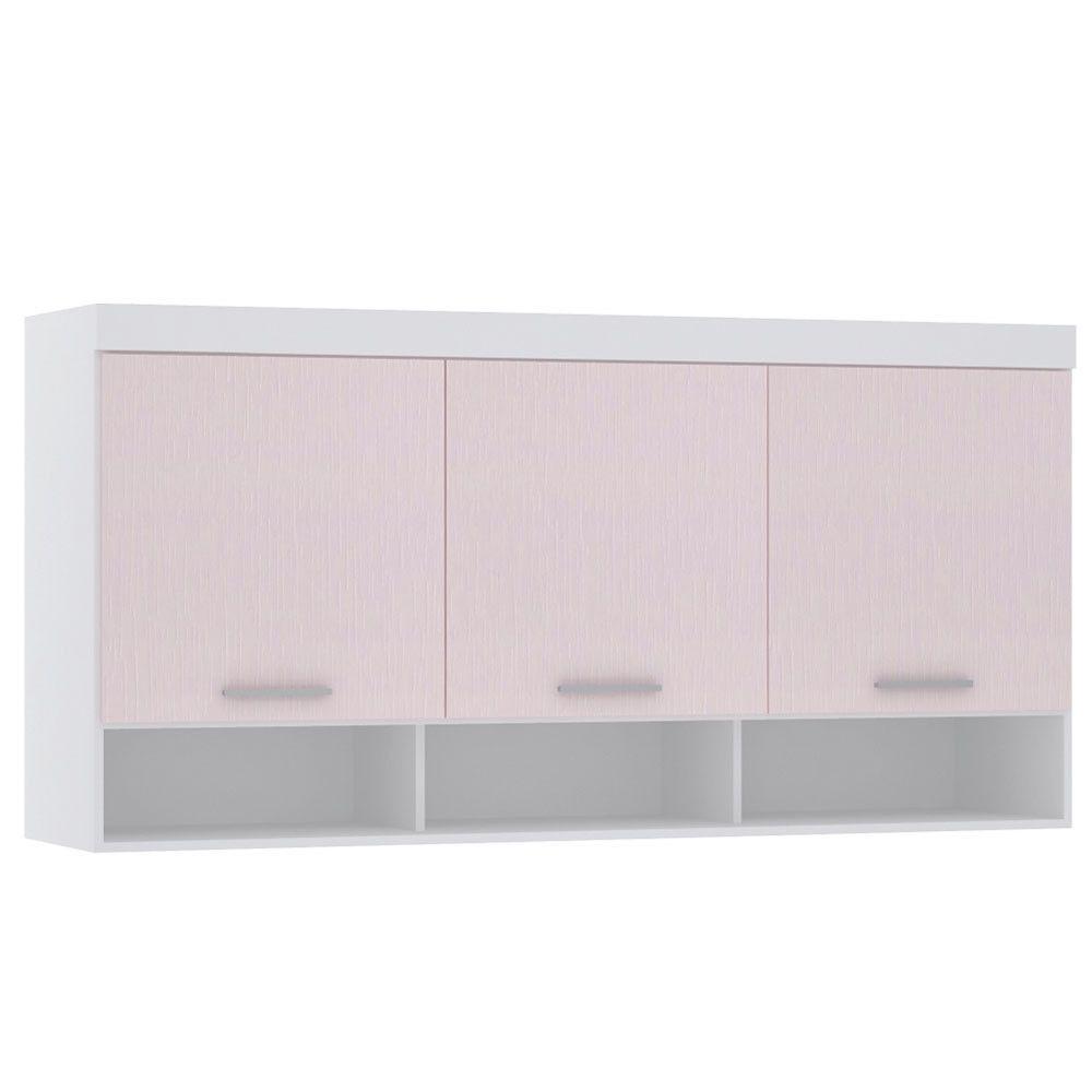 Armário Aéreo Maleiro Modulado 165cm 3 Portas Alpes Luciane Móveis Branco Pf Com Rosa Pf - 1