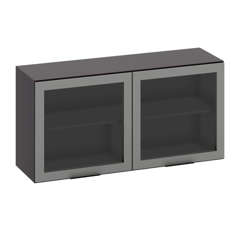 Armário Aéreo 2 Portas Vidro 120cm Etna Poliman Móveis Grafite - 1