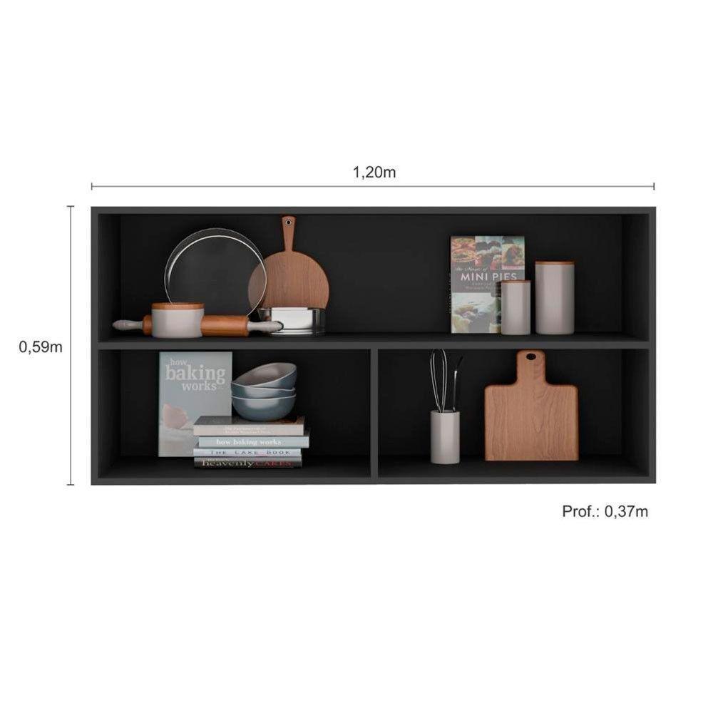 Armário Aéreo 2 Portas Vidro 120cm Etna Poliman Móveis Grafite - 2