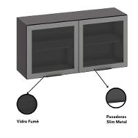 Armário Aéreo 2 Portas Vidro 120cm Etna Poliman Móveis Grafite - 3