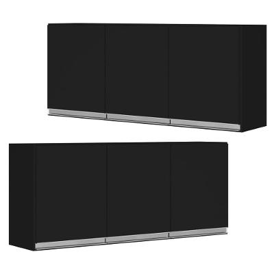 02 Armários Aéreo Planejada Lux 120cm Mdf 03 Portas Preto