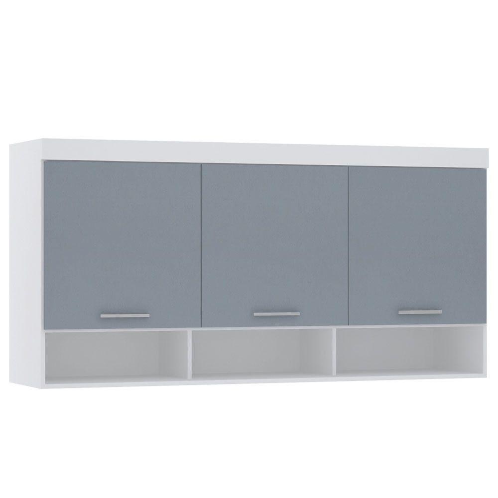 Armário Aéreo Maleiro Modulado 165cm 3 Portas Alpes Luciane Móveis Branco Pf Com Grey Sky Pf - 1