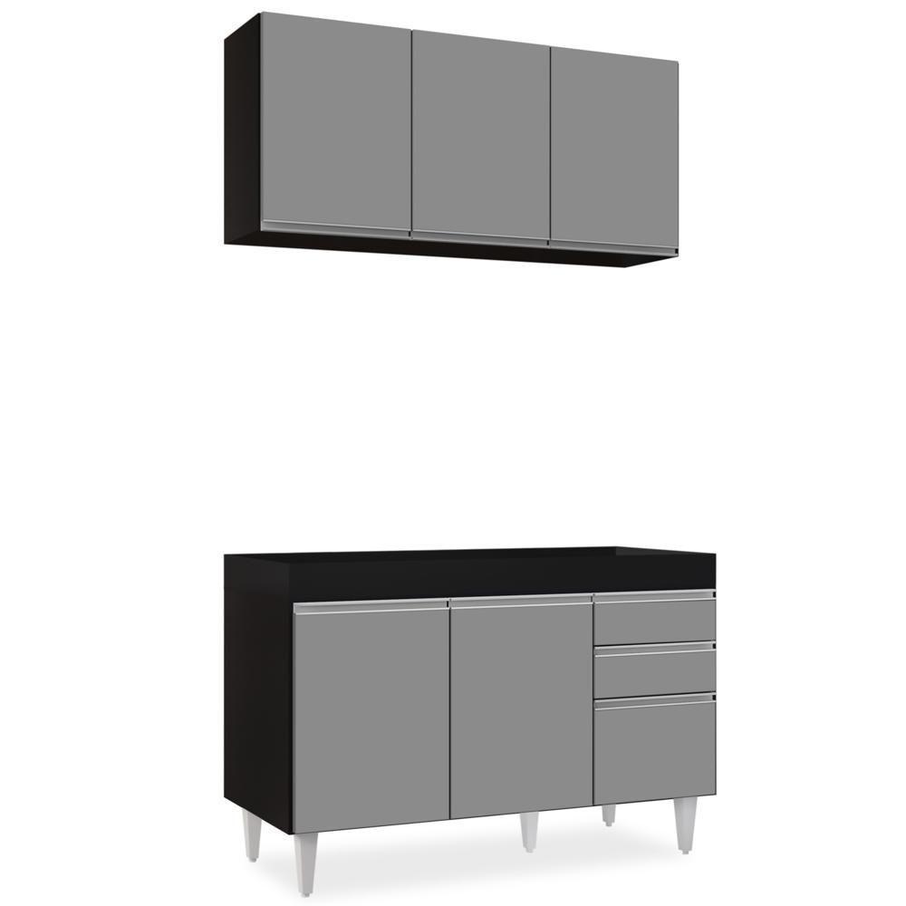 Armário Aéreo Virgínia E Balcão Para Pia 120cm Michigan Preto/cinza - Lumil - 1