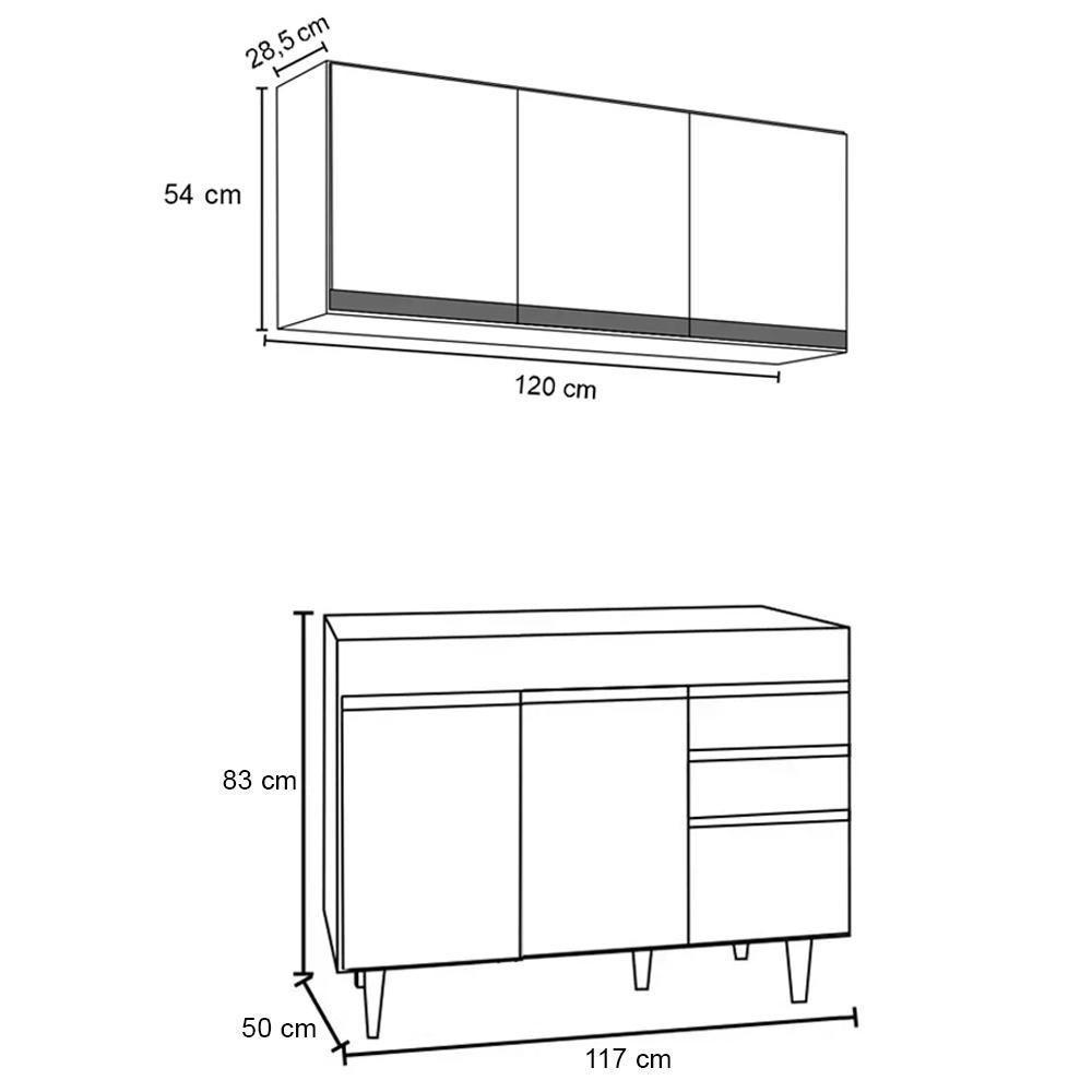 Armário Aéreo Virgínia E Balcão Para Pia 120cm Michigan Preto/cinza - Lumil - 3
