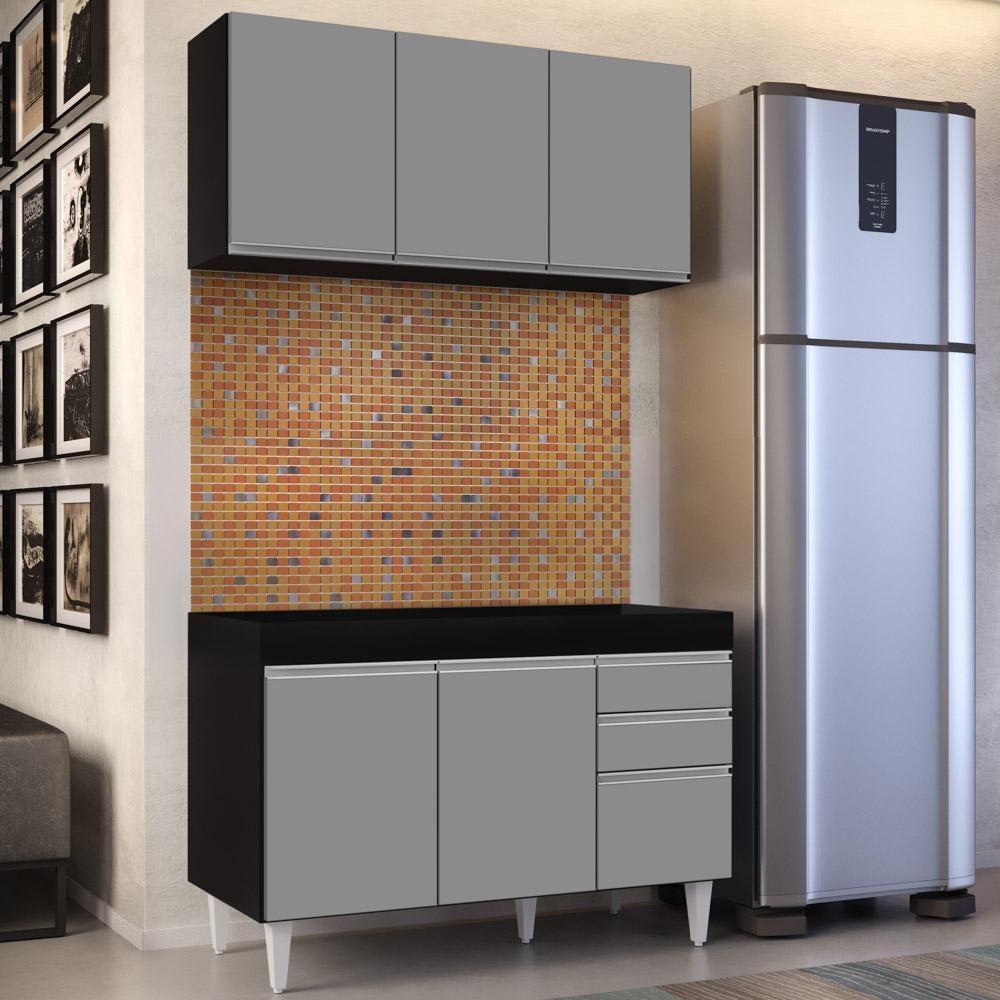 Armário Aéreo Virgínia E Balcão Para Pia 120cm Michigan Preto/cinza - Lumil - 5