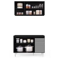 Armário Aéreo Virgínia E Balcão Para Pia 120cm Michigan Preto/cinza - Lumil