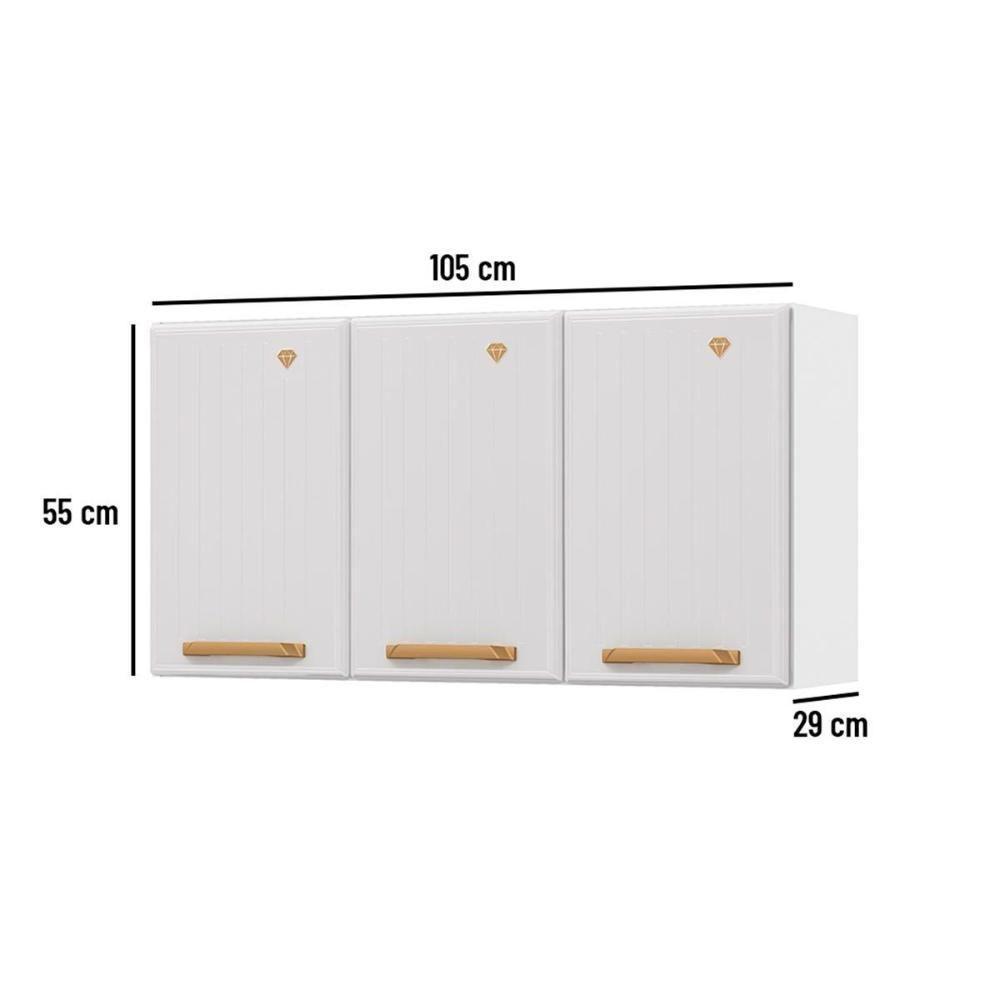 Armário Aéreo Cozinha Modulado Diamante c/ 3 Portas 105cm Branco - Telasul - 3