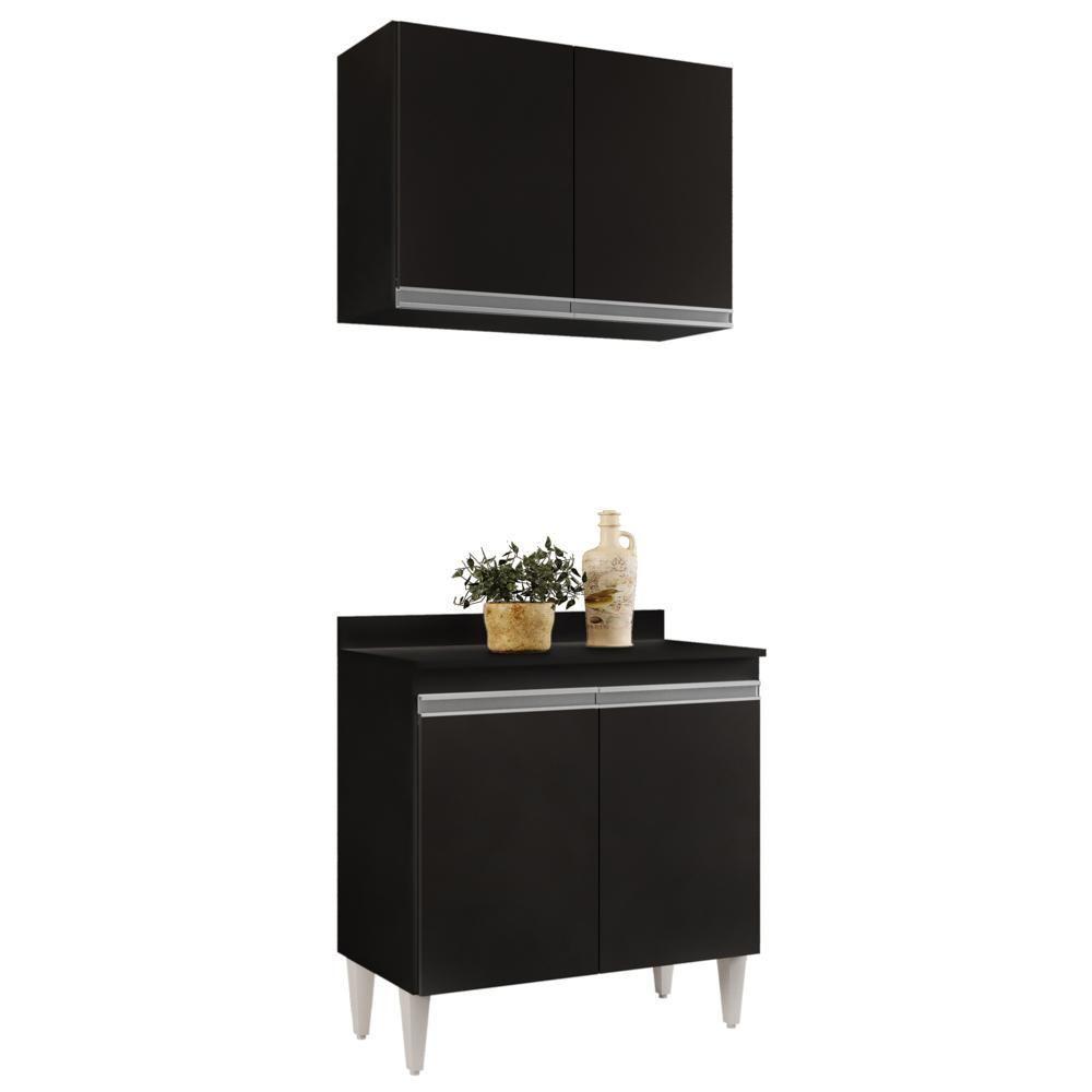 Armário Aéreo Califórnia E Balcão Hawai Com Tampo 80cm Preto - Lumil - 1