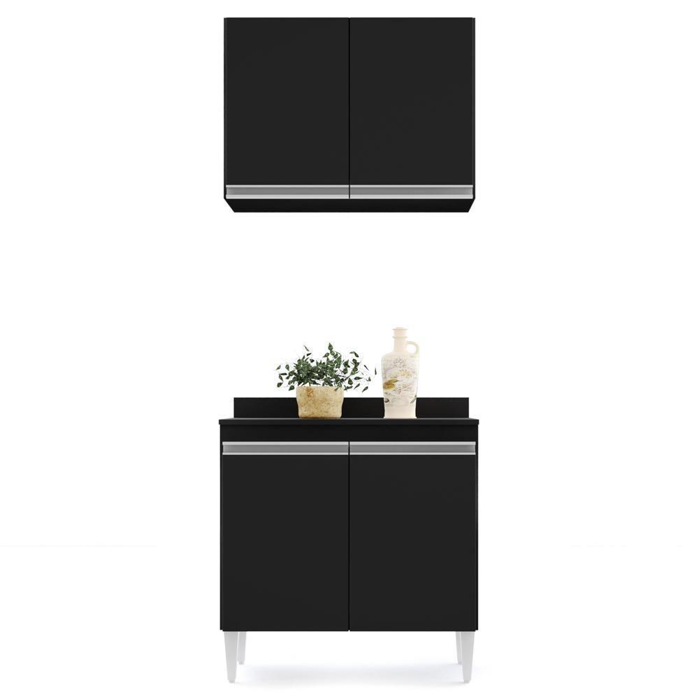 Armário Aéreo Califórnia E Balcão Hawai Com Tampo 80cm Preto - Lumil - 2