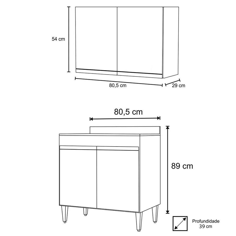 Armário Aéreo Califórnia E Balcão Hawai Com Tampo 80cm Preto - Lumil - 3