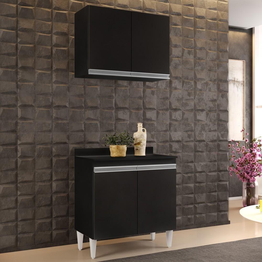 Armário Aéreo Califórnia E Balcão Hawai Com Tampo 80cm Preto - Lumil - 5