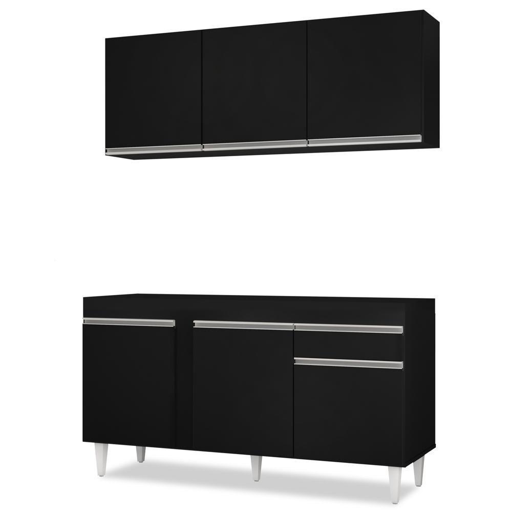 Armário Aéreo Argélia E Balcão Para Pia 150cm Dakota Preto - Lumil Móveis - 1