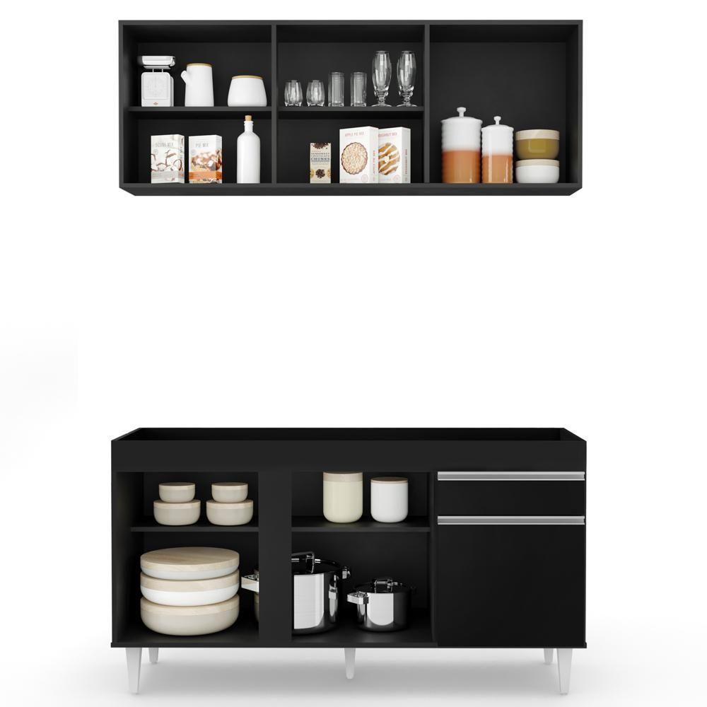 Armário Aéreo Argélia E Balcão Para Pia 150cm Dakota Preto - Lumil Móveis - 4