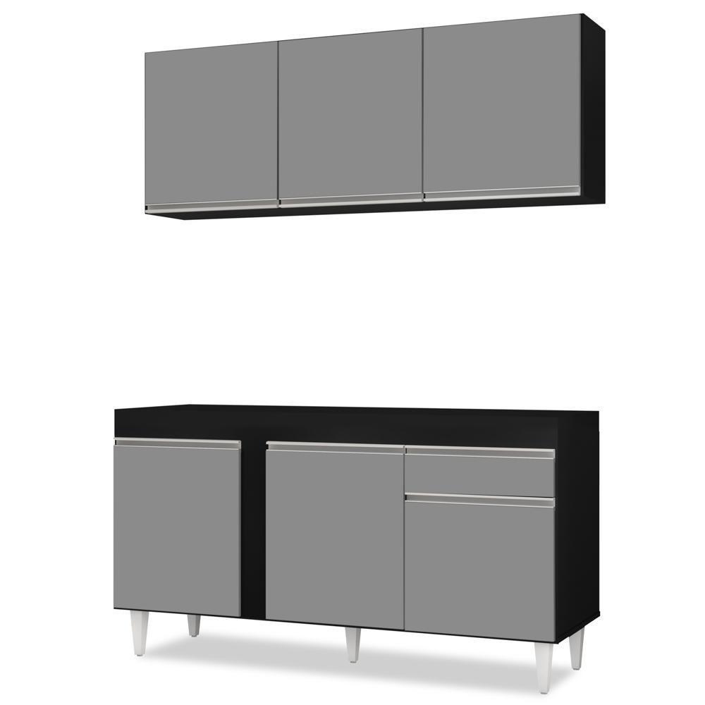 Armário Aéreo Argélia E Balcão Para Pia 150cm Dakota Preto/cinza - Lumil Móveis - 1