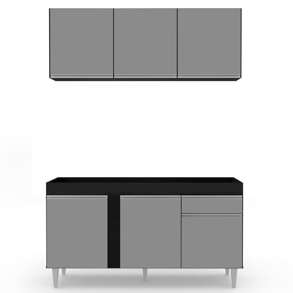 Armário Aéreo Argélia E Balcão Para Pia 150cm Dakota Preto/cinza - Lumil Móveis - 2