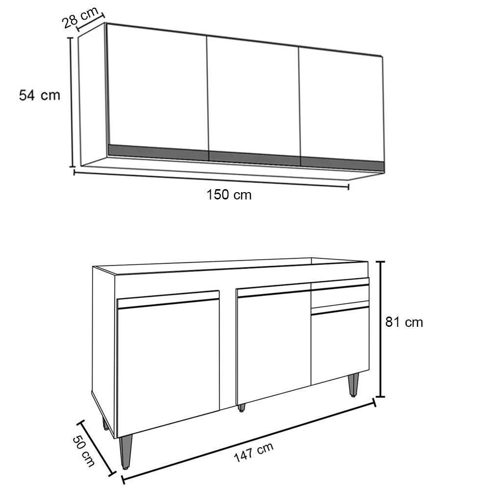 Armário Aéreo Argélia E Balcão Para Pia 150cm Dakota Preto/cinza - Lumil Móveis - 3