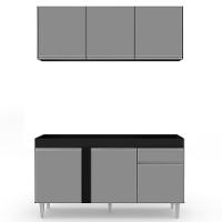 Armário Aéreo Argélia E Balcão Para Pia 150cm Dakota Preto/cinza - Lumil Móveis