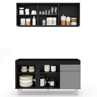 Armário Aéreo Argélia E Balcão Para Pia 150cm Dakota Preto/cinza - Lumil Móveis - 10