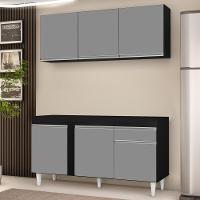 Armário Aéreo Argélia E Balcão Para Pia 150cm Dakota Preto/cinza - Lumil Móveis - 11