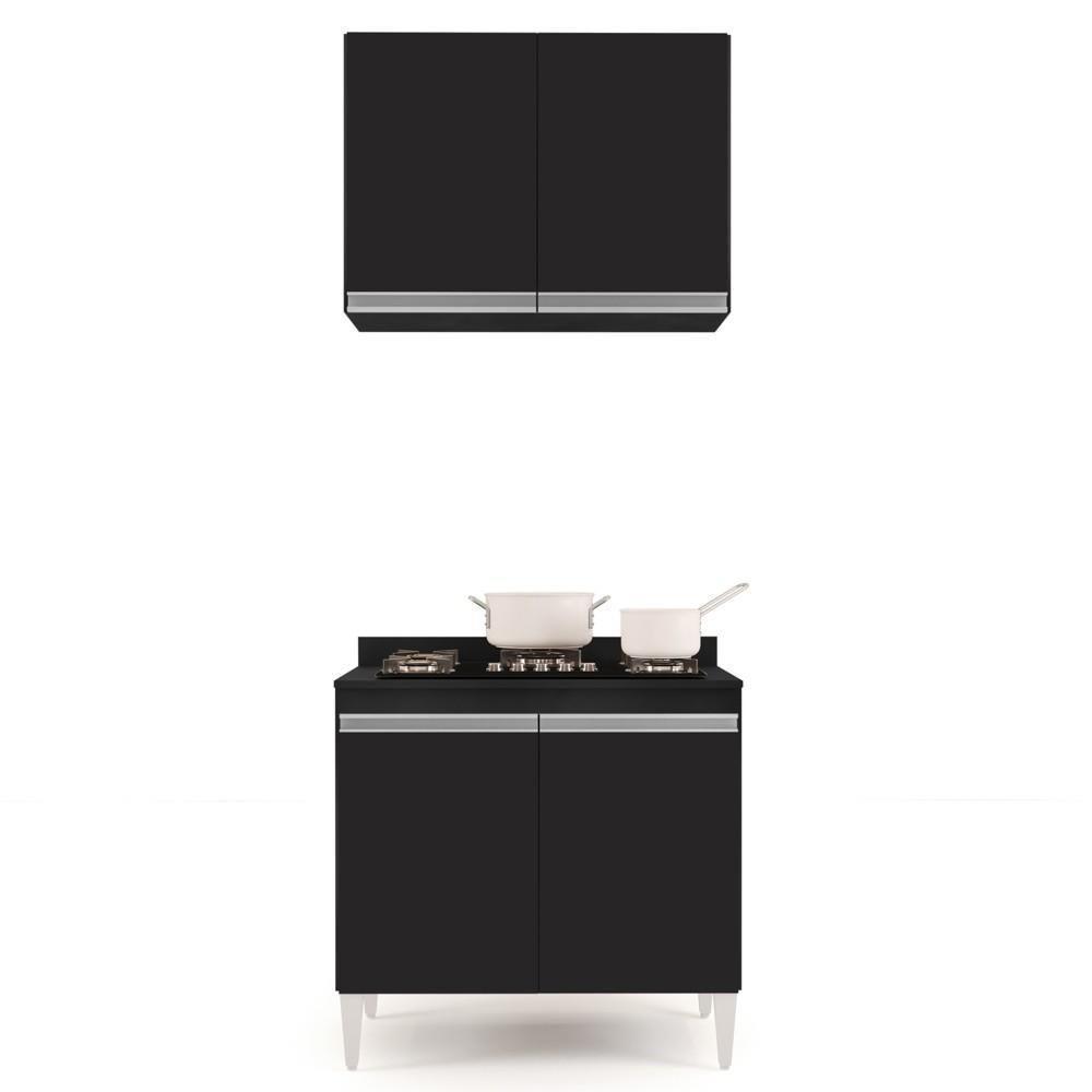 Armário Aéreo Califórnia E Balcão Para Cooktop Flórida Preto - Lumil Móveis - 2