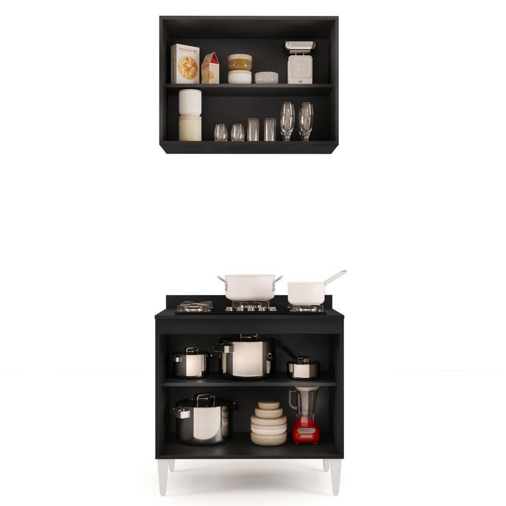 Armário Aéreo Califórnia E Balcão Para Cooktop Flórida Preto - Lumil Móveis - 5