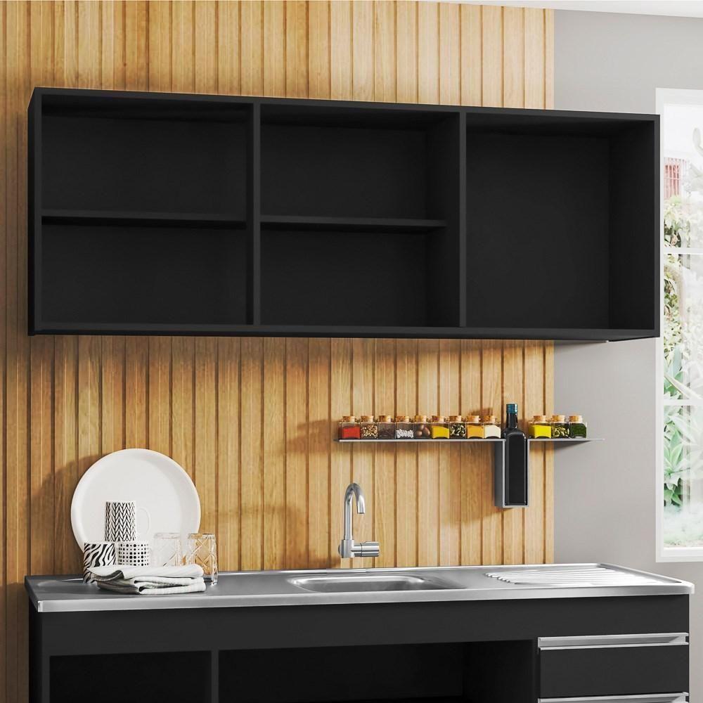 Kit 2 Armários Aéreos 150Cm 3 Portas Argélia Preto - Lumil - 4