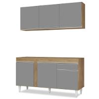 Armário Aéreo Argélia E Balcão Para Pia 150cm Dakota Castanho/cinza - Lumil - 1