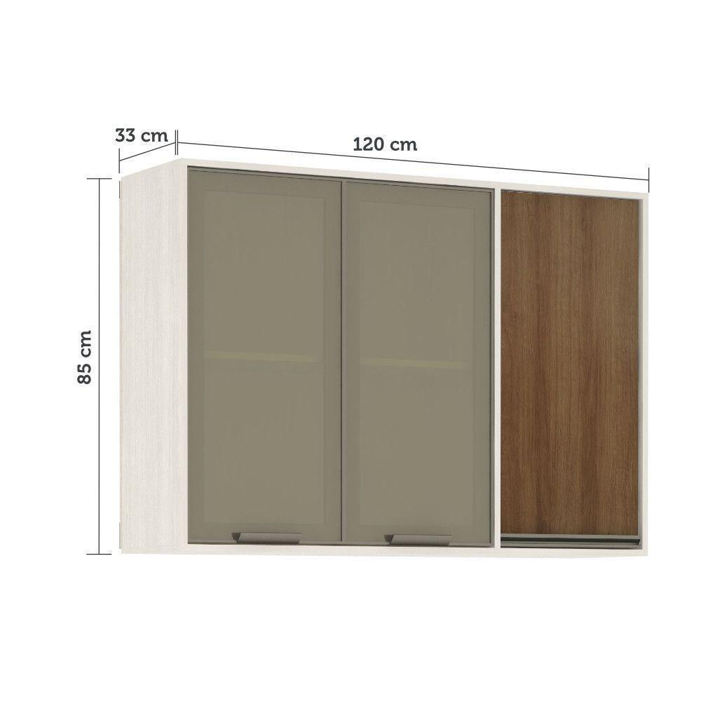 Armário Aéreo De Cozinha 120 Cm 3 Portas Linea Luciane Pátina Ff-avelã Ff - 3