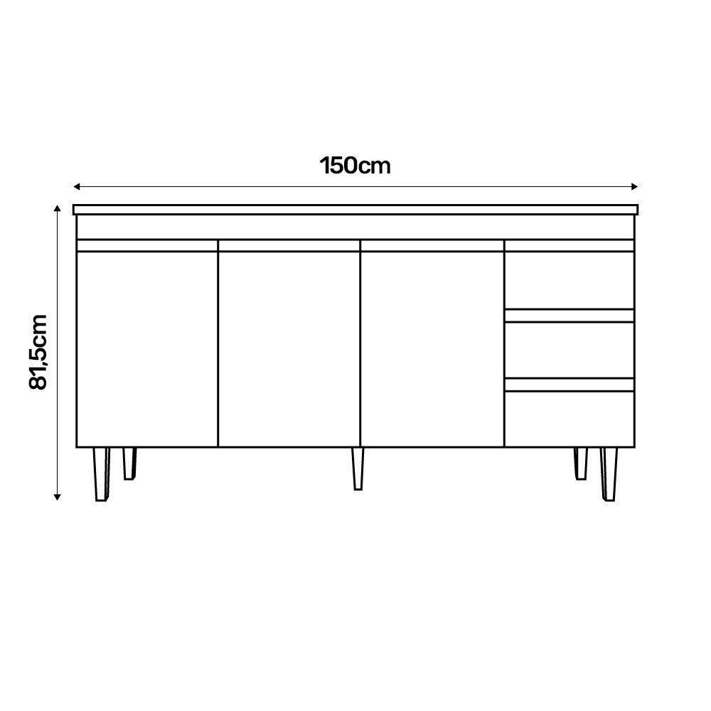 Balcão Gabinete 150cm 3 Portas E Armário Aéreo Branco - 2